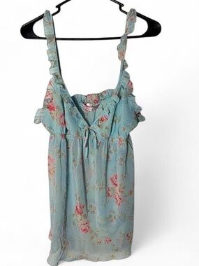 Vtg Victoria’s Secret 2004 Blue Floral Mesh Babydoll Top - Large - EUC